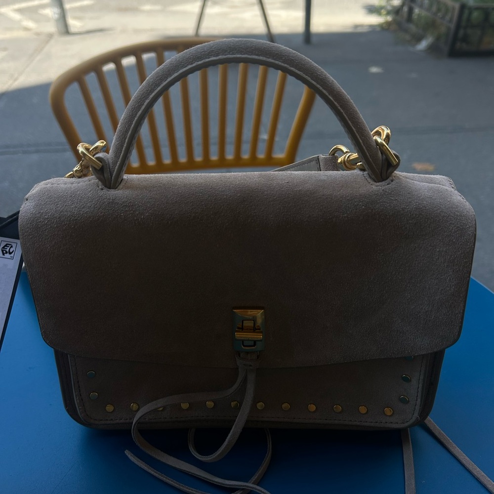 Rebecca Minkoff Darren Small Messenger Taupe Suede Handbag - Picture 2 of 6